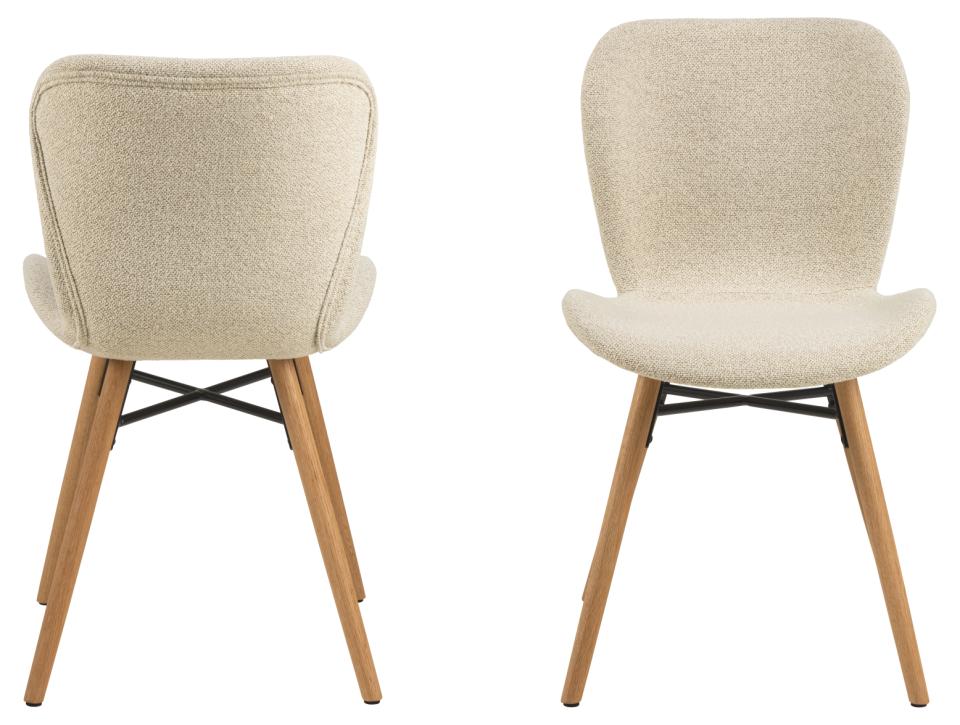 Batilda Monza Cream Fabric Dining Chair, Oak Legs Set Of 2