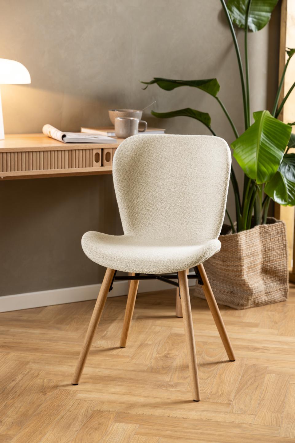 Batilda Monza Cream Fabric Dining Chair, Oak Legs Set Of 2