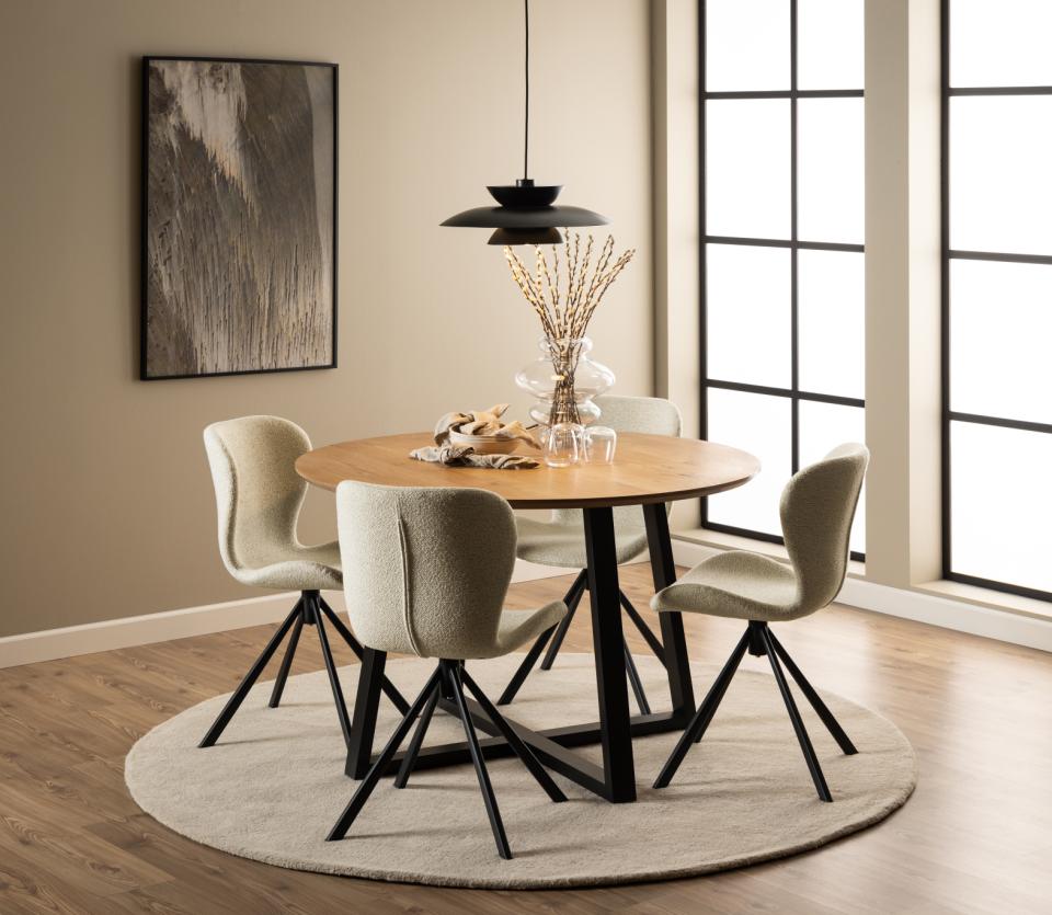 Batilda Comfort Cream Fabric Dining Chair With Metal Swivel Base, Set Of 2