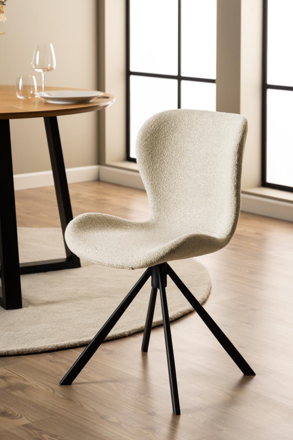 Batilda Comfort Cream Fabric Dining Chair With Metal Swivel Base, Set Of 2
