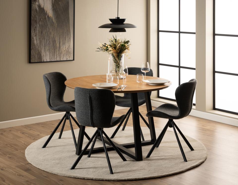 Batilda Comfort Grey Anthracite Fabric Dining Chair With Metal Swivel Base, Set Of 2