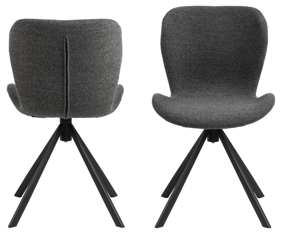 Batilda Comfort Grey Anthracite Fabric Dining Chair With Metal Swivel Base, Set Of 2