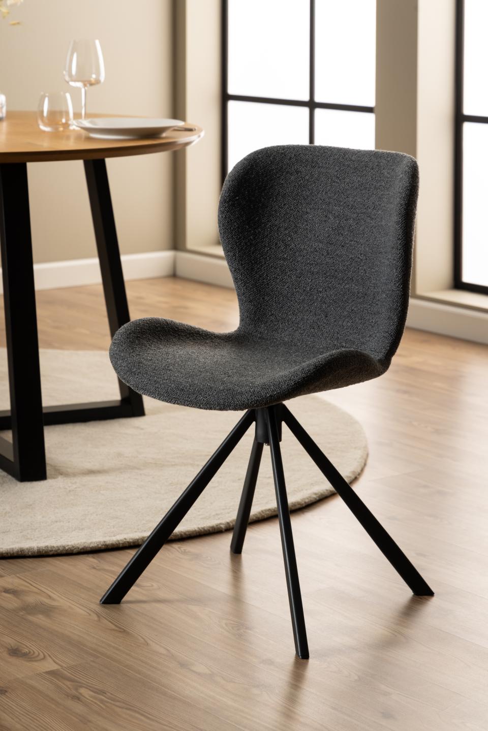 Batilda Comfort Grey Anthracite Fabric Dining Chair With Metal Swivel Base, Set Of 2