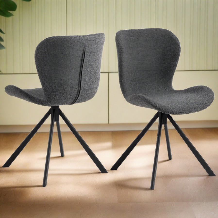 Batilda Comfort Grey Anthracite Fabric Dining Chair With Metal Swivel Base, Set Of 2