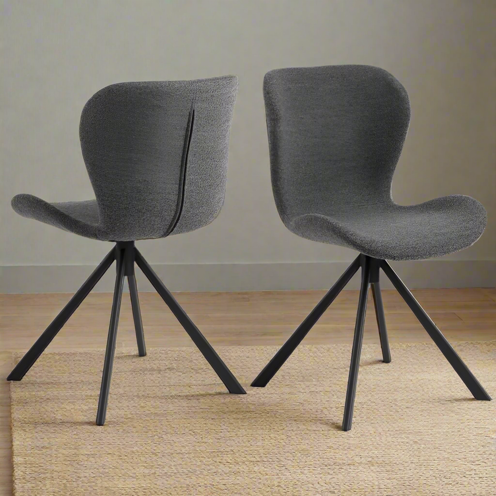Batilda Comfort Grey Anthracite Fabric Dining Chair With Metal Swivel Base, Set Of 2