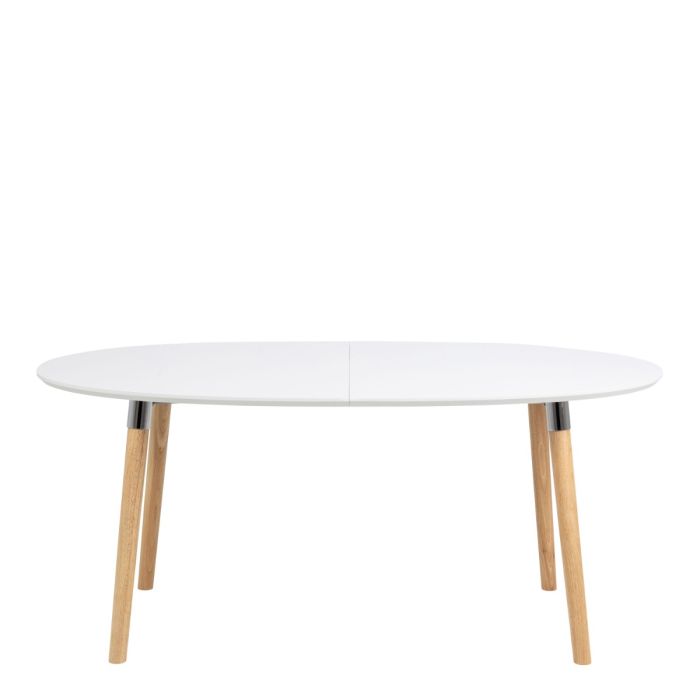 Round white table with wooden legs on a white background