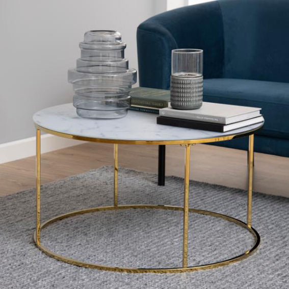 Bolton Coffee Table With Round White Marble Glass 80cm