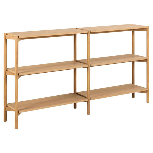 Wooden shelf with three shelves on a white background