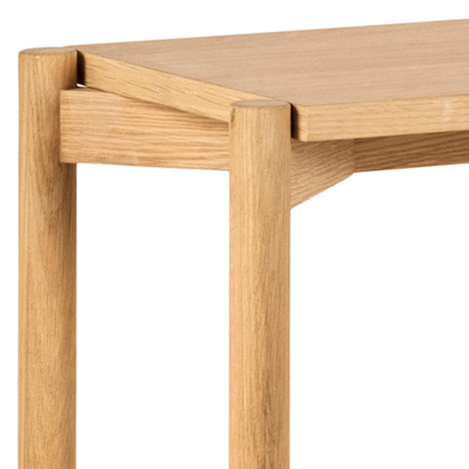 Close-up of a wooden table corner on a white background