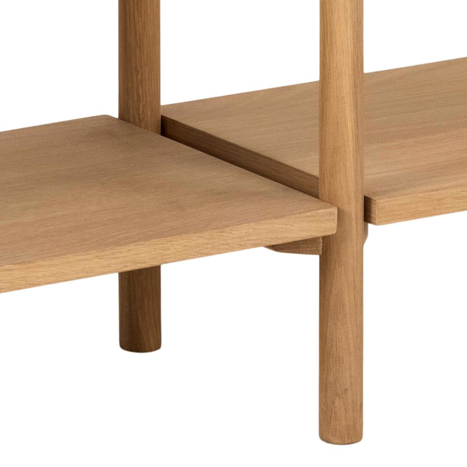 Wooden shelf with two shelves on a white background