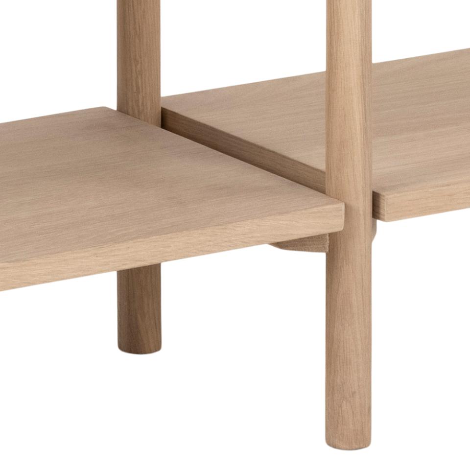Wooden shelf with two shelves on a white background