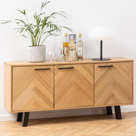 Beautiful Brighton Oak Buffet Sideboard Cabinet In Modern Herringbone Design 150x40x71cm