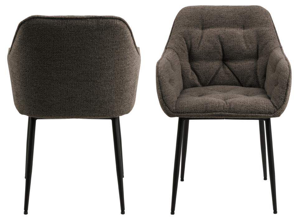 Brooke Armrest Fabric Dining Chair In Beautiful Taupe Tufting, Set Of 2 Chairs