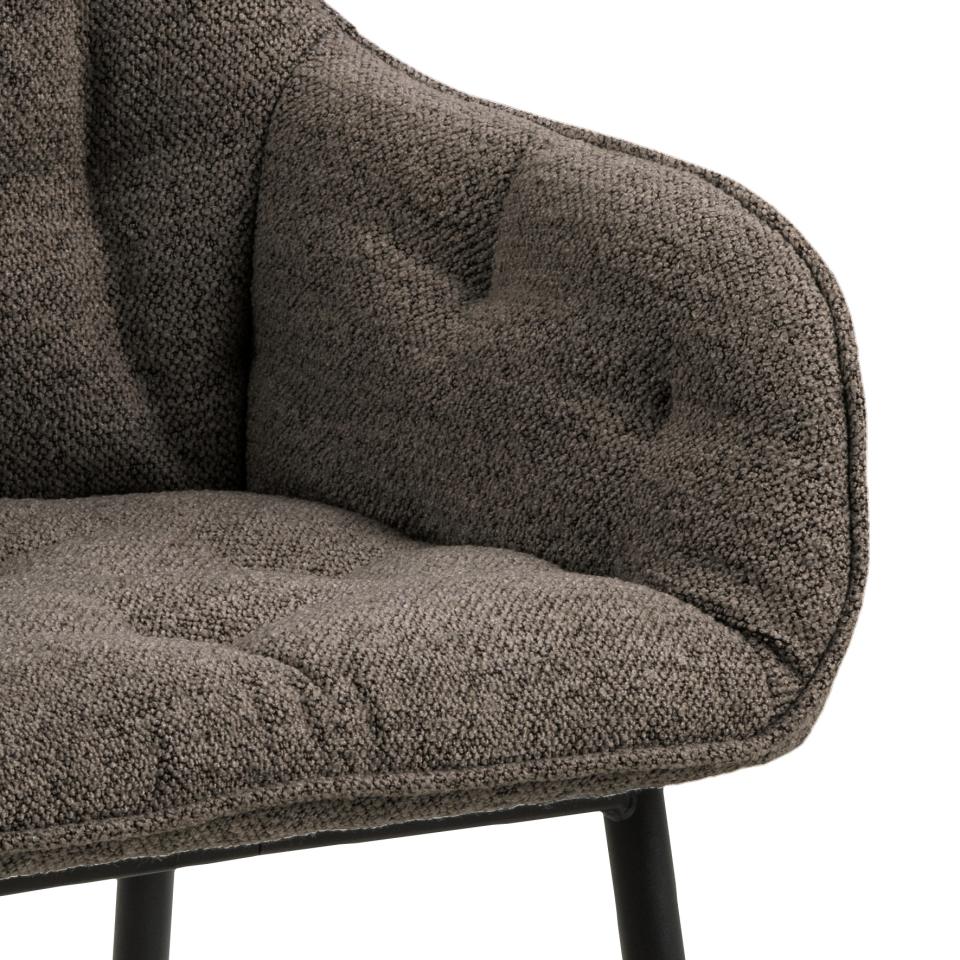 Brooke Armrest Fabric Dining Chair In Beautiful Taupe Tufting, Set Of 2 Chairs