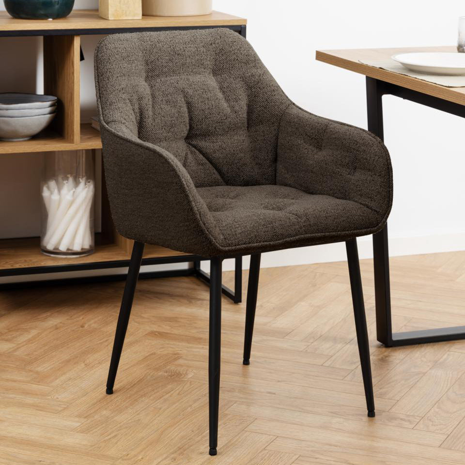 Brooke Armrest Fabric Dining Chair In Beautiful Taupe Tufting, Set Of 2 Chairs