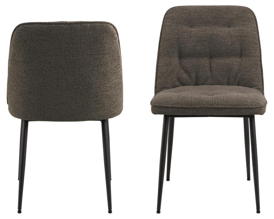 Brooke Fabric Dining Chair In Taupe With Stylish Black Steel Legs And Tufting, Set Of 2 Chairs