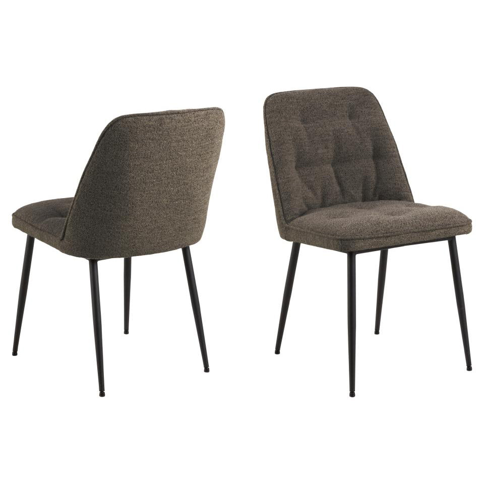 Brooke Fabric Dining Chair In Taupe With Stylish Black Steel Legs And Tufting, Set Of 2 Chairs