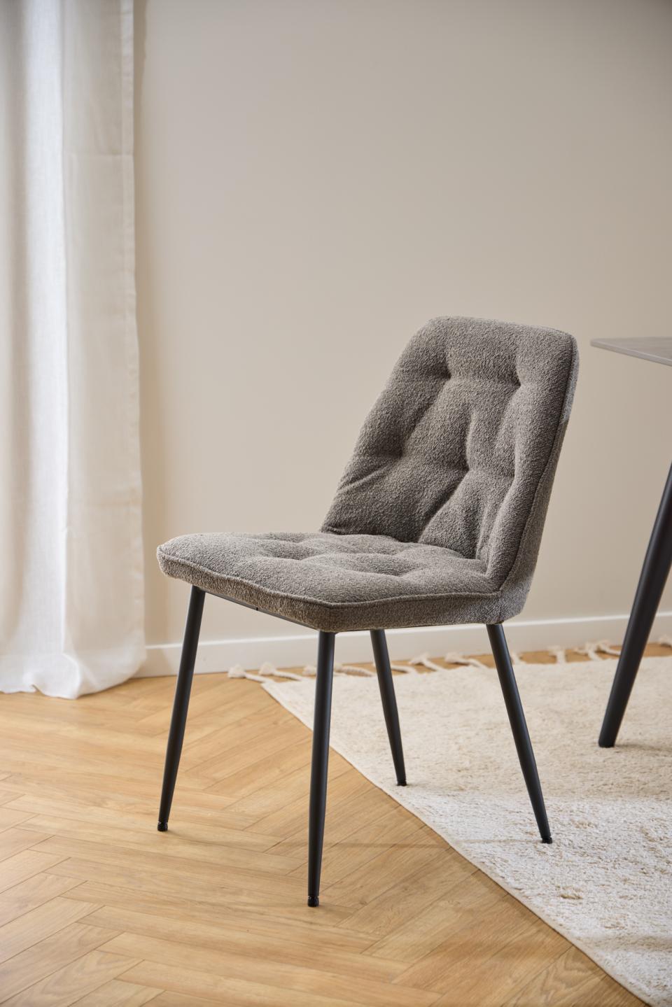 Brooke Fabric Dining Chair In Taupe With Stylish Black Steel Legs And Tufting, Set Of 2 Chairs