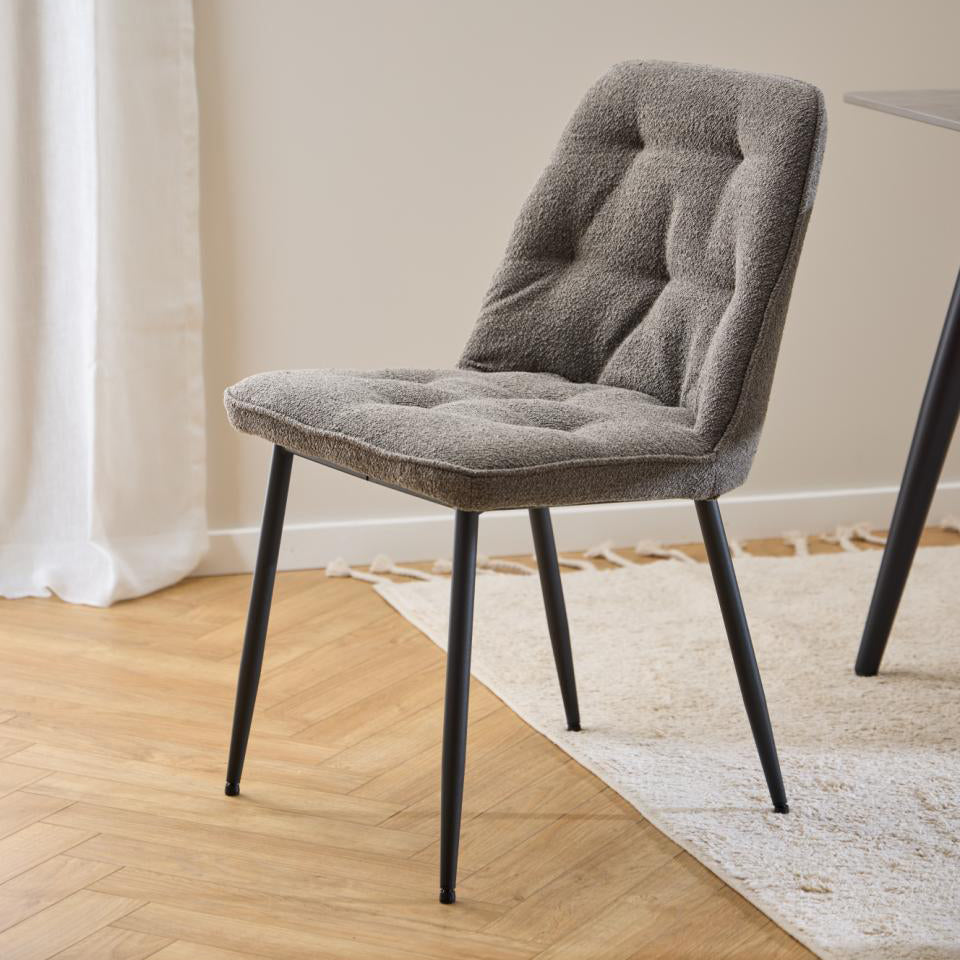 Brooke Fabric Dining Chair In Taupe With Stylish Black Steel Legs And Tufting, Set Of 2 Chairs
