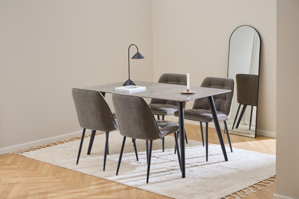 Brooke Fabric Dining Chair In Taupe With Stylish Black Steel Legs And Tufting, Set Of 2 Chairs