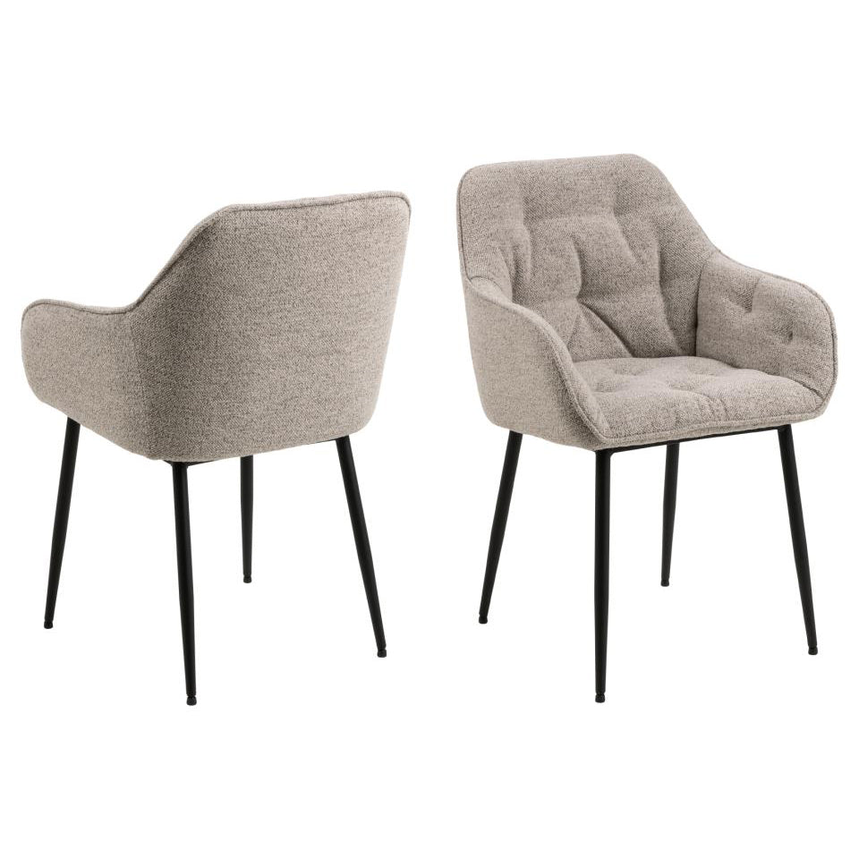 Brooke Armrest Fabric Dining Chair In Light Beige With Beautiful Tufting, Set Of 2 Chairs