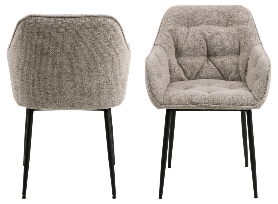 Brooke Armrest Fabric Dining Chair In Light Beige With Beautiful Tufting, Set Of 2 Chairs
