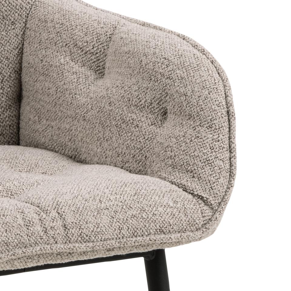 Brooke Armrest Fabric Dining Chair In Light Beige With Beautiful Tufting, Set Of 2 Chairs