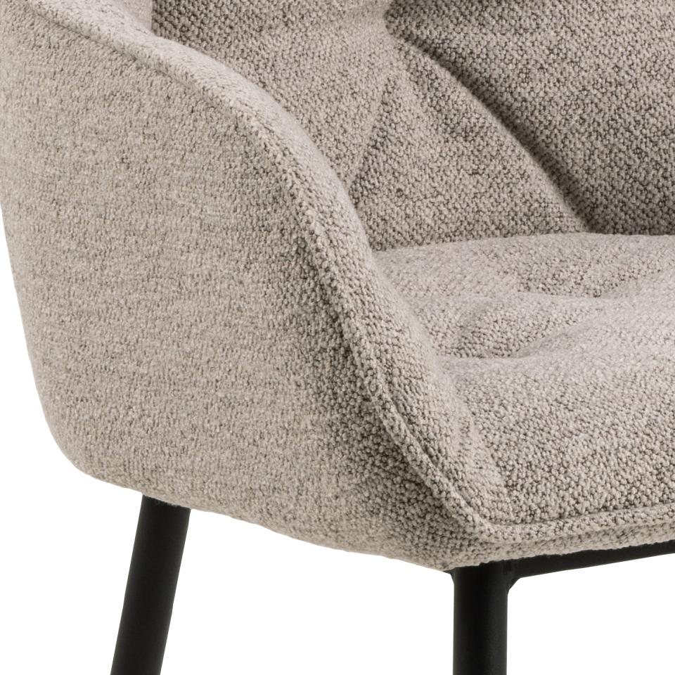 Brooke Armrest Fabric Dining Chair In Light Beige With Beautiful Tufting, Set Of 2 Chairs