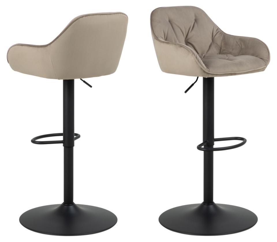 Brooke Fabric Bar Stool In Beige Velvet With Metal Legs, Set Of 2 Adjustable Bar stools