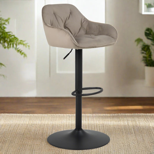 Brooke Fabric Bar Stool In Beige Velvet With Metal Legs, Set Of 2 Adjustable Bar stools