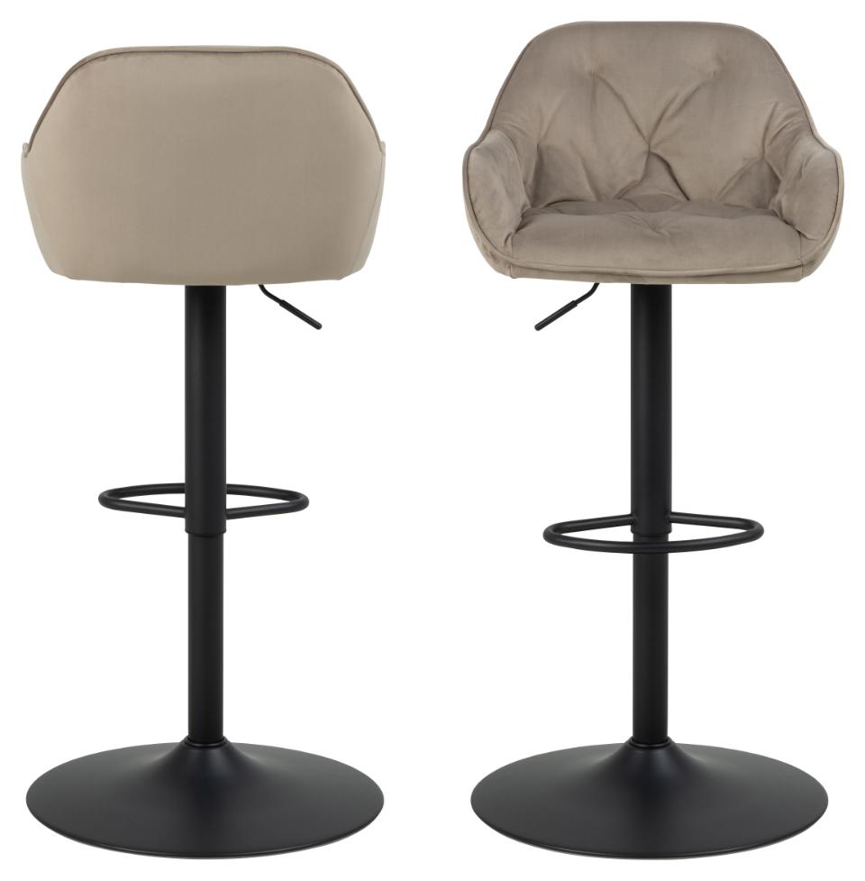 Brooke Fabric Bar Stool In Beige Velvet With Metal Legs, Set Of 2 Adjustable Bar stools