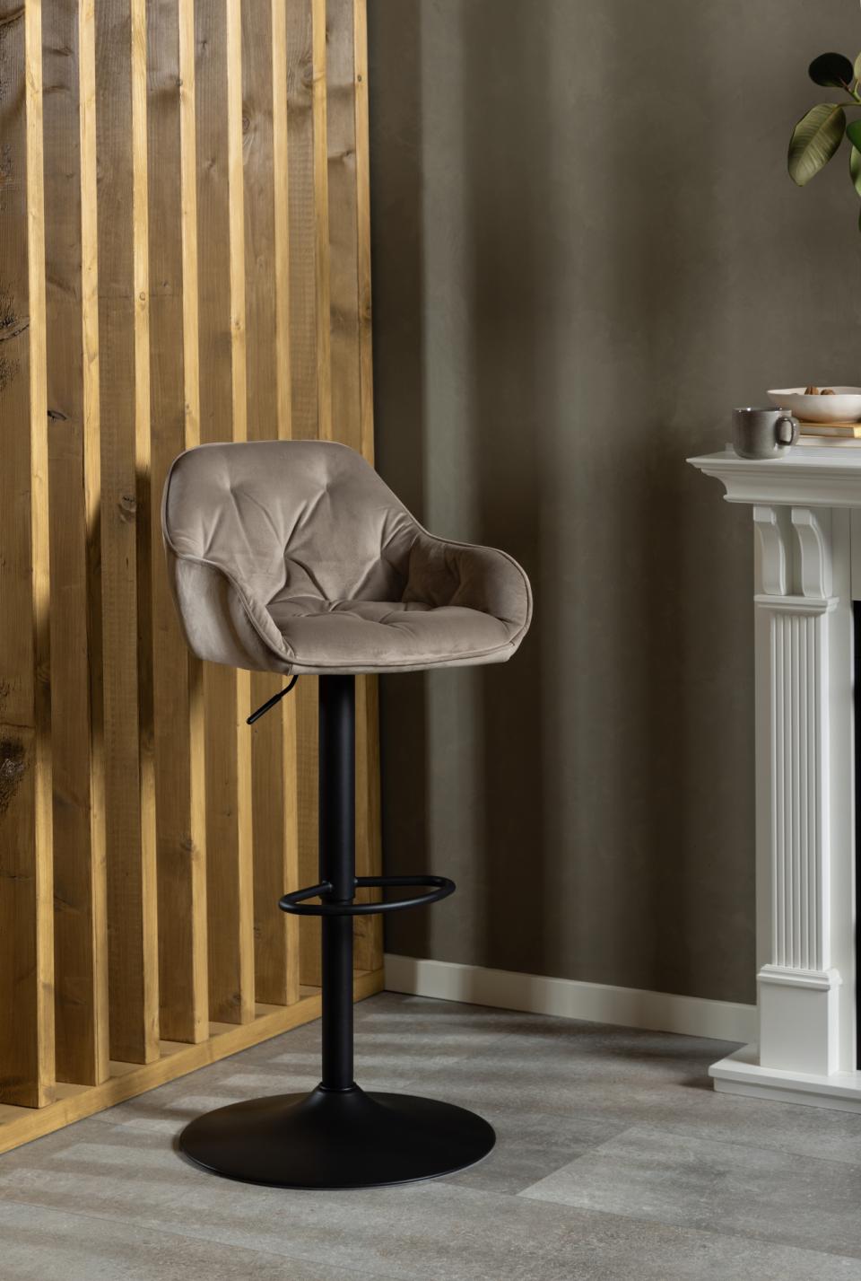 Brooke Fabric Bar Stool In Beige Velvet With Metal Legs, Set Of 2 Adjustable Bar stools