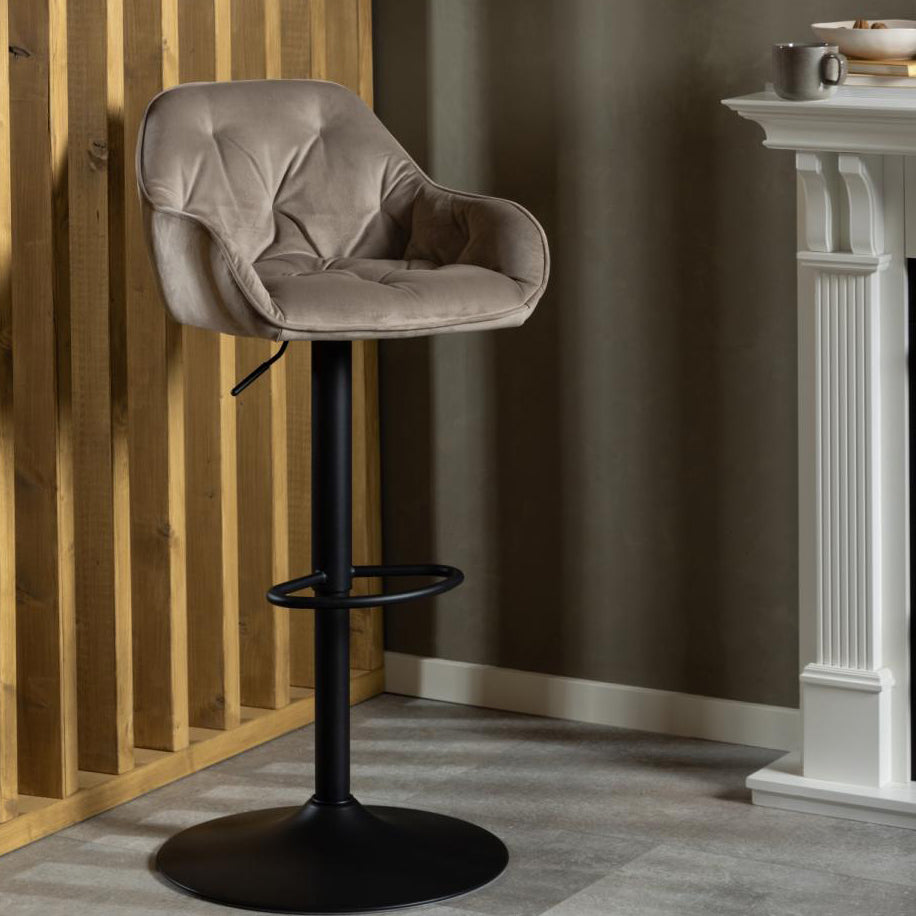 Brooke Fabric Bar Stool In Beige Velvet With Metal Legs, Set Of 2 Adjustable Bar stools