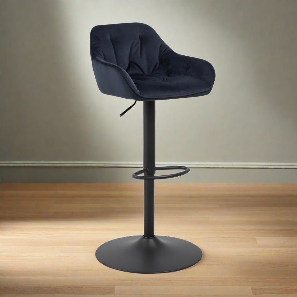 Brooke Fabric Bar Stool In Blue With Metal Legs, Set Of 2 Adjustable Bar stools
