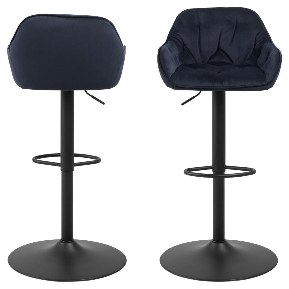 Brooke Fabric Bar Stool In Blue With Metal Legs, Set Of 2 Adjustable Bar stools