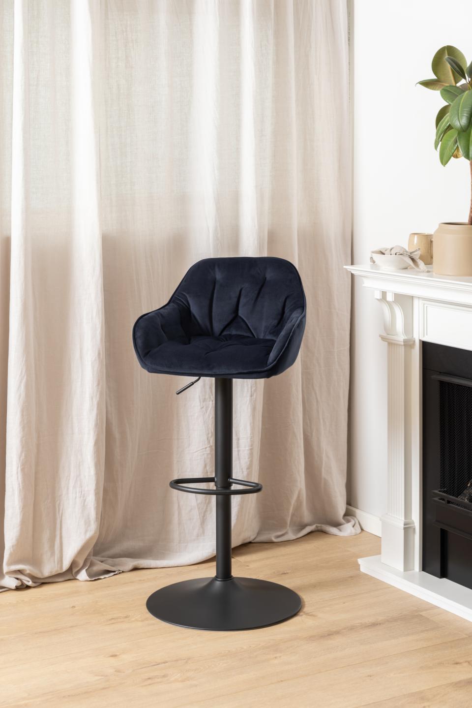 Brooke Fabric Bar Stool In Blue With Metal Legs, Set Of 2 Adjustable Bar stools
