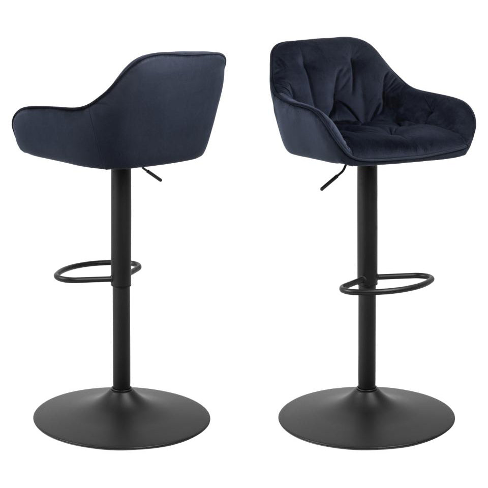 Brooke Fabric Bar Stool In Blue With Metal Legs, Set Of 2 Adjustable Bar stools
