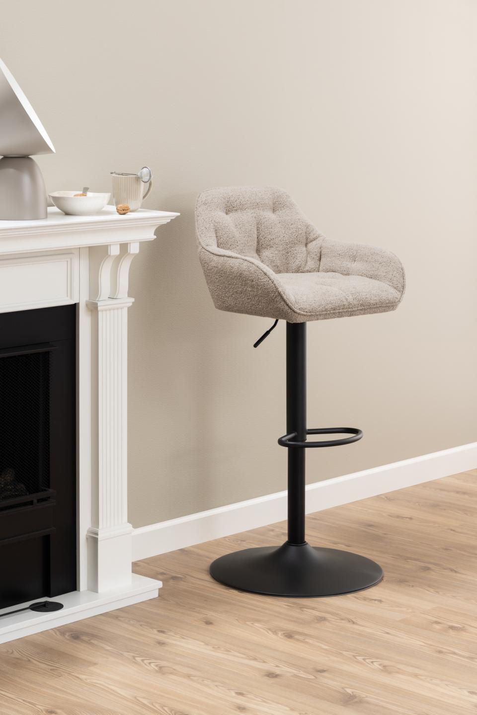 Brooke Monza Fabric Bar Stool Pair- Set of 2 In Beige With Footrest, Swivel and Height Adjust Bar stools