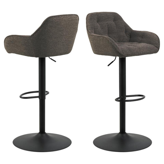 Brooke Taupe Fabric Bar Stool With Footrest, Set Of 2 Height Adjust Grey Brown Barstools