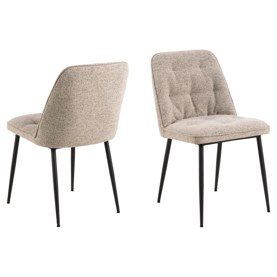 Brooke Fabric Dining Chair In Beige With Stylish Black Steel Legs And Tufting, Set Of 2 Chairs