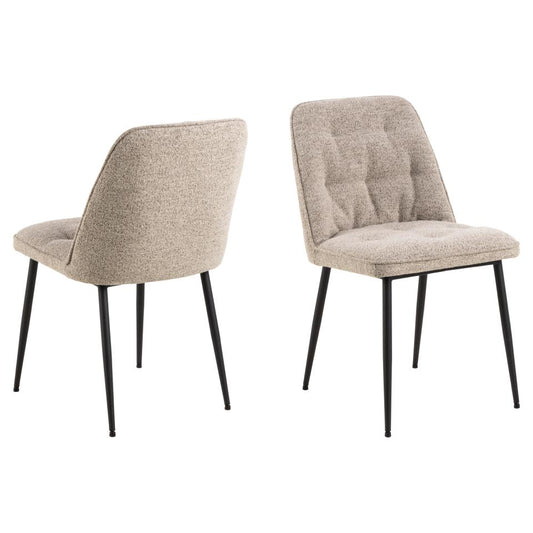 Brooke Fabric Dining Chair In Beige With Stylish Black Steel Legs And Tufting, Set Of 2 Chairs