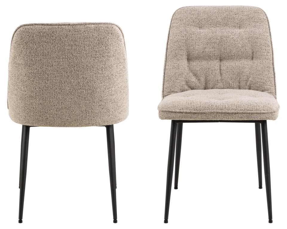 Brooke Fabric Dining Chair In Beige With Stylish Black Steel Legs And Tufting, Set Of 2 Chairs