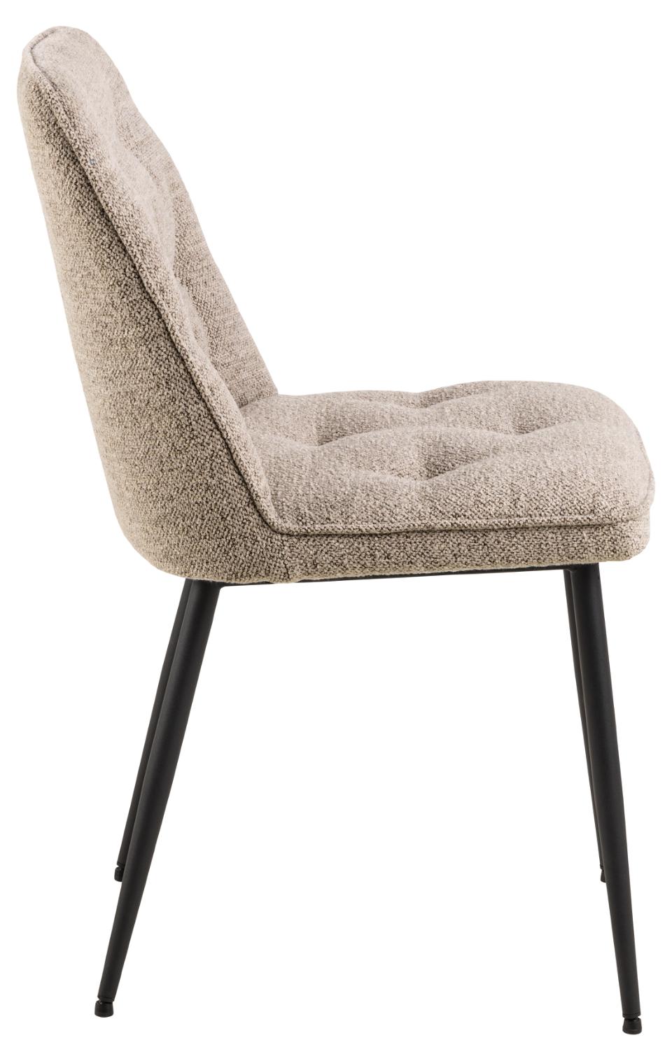 Brooke Fabric Dining Chair In Beige With Stylish Black Steel Legs And Tufting, Set Of 2 Chairs