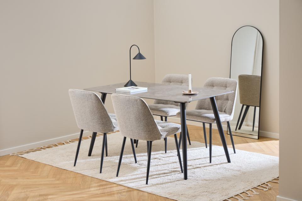 Brooke Fabric Dining Chair In Beige With Stylish Black Steel Legs And Tufting, Set Of 2 Chairs