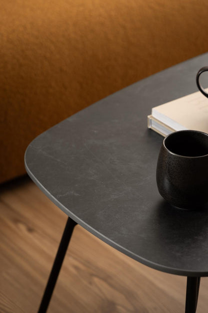 Caracas Large Coffee Table In Black Ceramic With Steel Base 120cm
