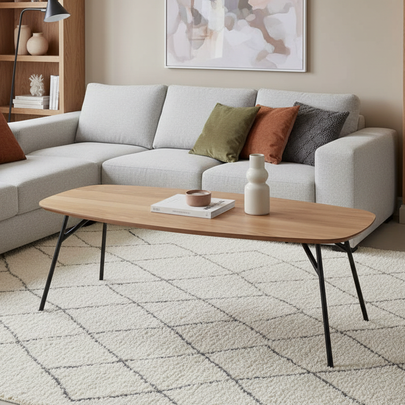 Caracas Large Coffee Table In Oak With Steel Base 120cm