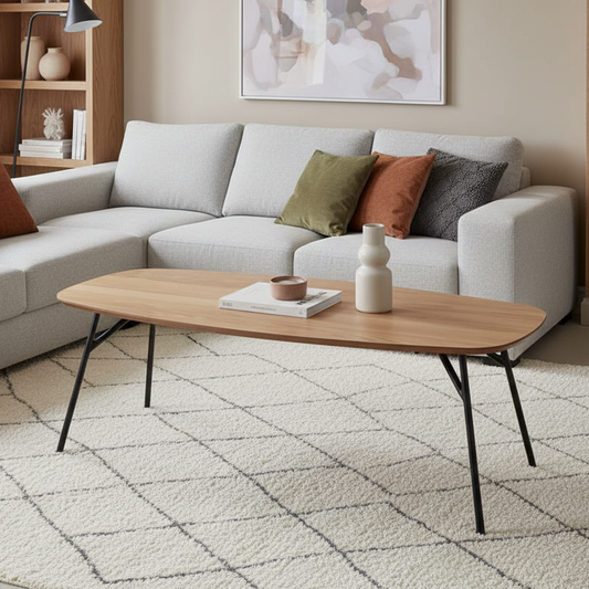 Caracas Large Coffee Table In Oak With Steel Base 120cm