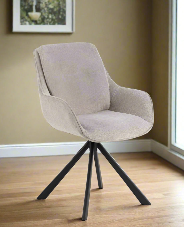 Carrie Comfort Upholstered Fabric Swivel Dining Chair With Armrests And Metal Legs, Set Of 2