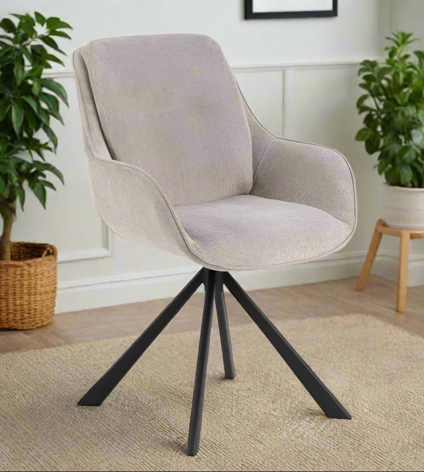 Carrie Comfort Upholstered Fabric Swivel Dining Chair With Armrests And Metal Legs, Set Of 2
