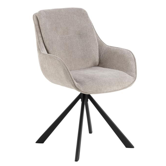 Carrie Comfort Upholstered Fabric Swivel Dining Chair With Armrests And Metal Legs, Set Of 2